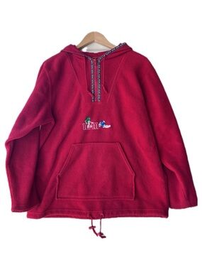 M&M'S Red Hooded Fleece Jacket with Patterned Trim VTG 90s